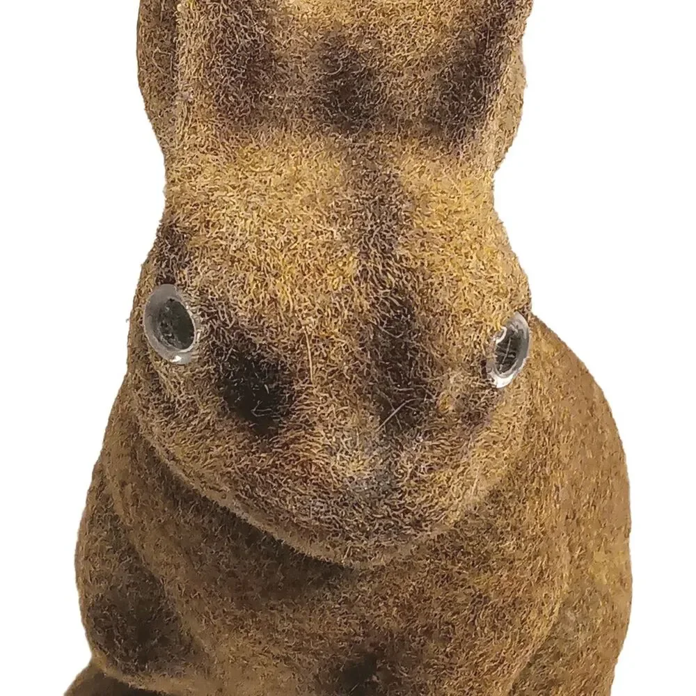 Vintage Flocked Brown Bunny Rabbit Coin Piggy Bank W/ Stopper Fuzzy Easter 6.5
